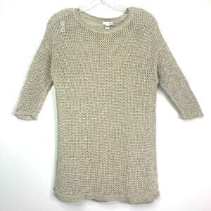 J.Jill Women's Cover Up Crochet Open Knit Linen Cotton Tan Beige Swim Tunic S‎